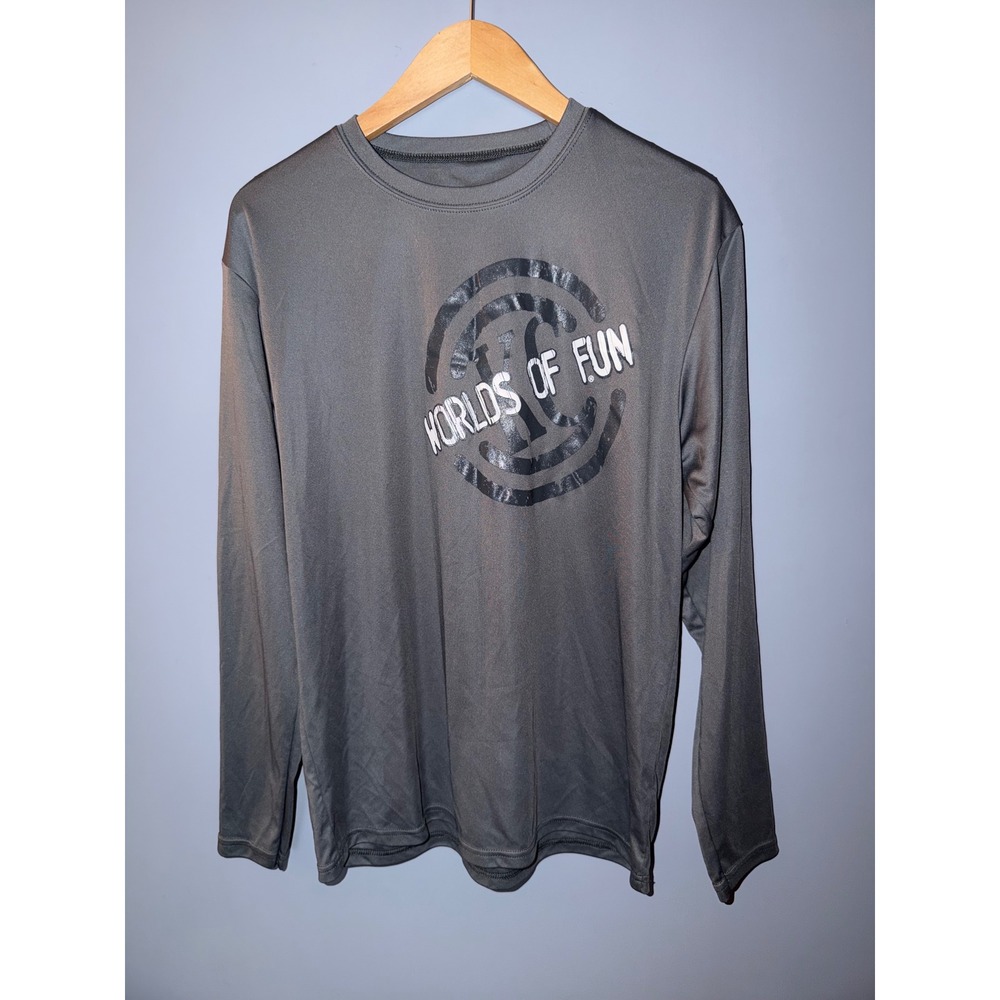 A4 Worlds of Fun Kansas City Men Small Long Sleeve Performance Shirt Grey‎ KC